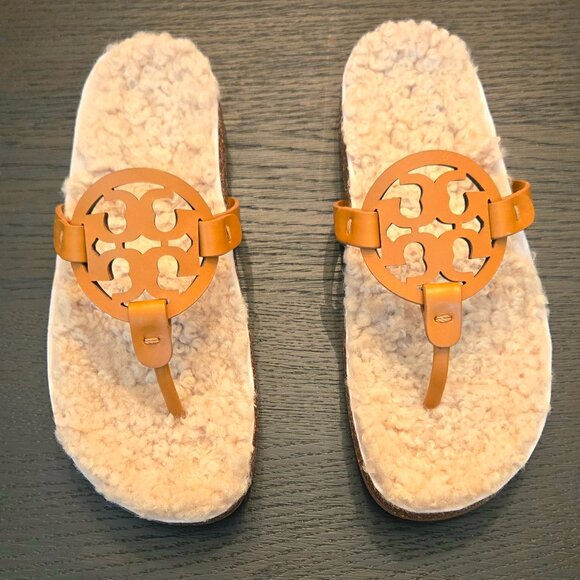 Tory Burch Miller Cloud Sandals Shearling Nappa Leather (size 7.5) - Picture 1 of 7
